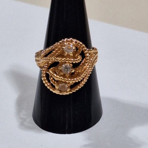 Vtg Park Lane Gold Tone Clear Rhinestone Filigree Statement Cocktail Ring Size 8 - Picture 5 of 10